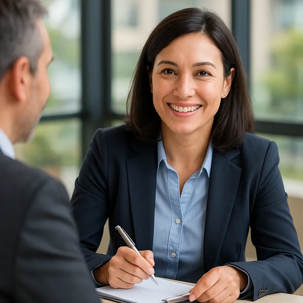 Außendienstmitarbeiterin im Kundengespräch – Checkliste Außendienstmitarbeiter für effiziente Kundenbesuche.Symbolfoto, KI-generiert