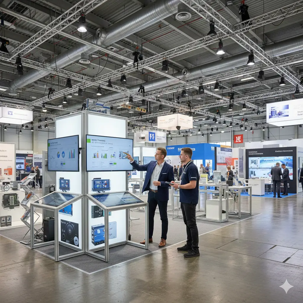 Standteam bereitet sich auf den Messeauftritt vor und optimiert Wirkung und Leadgenerierung