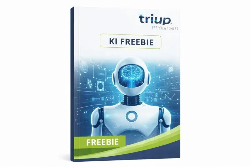 Coverbild KI Freebie, Symbolbild, mit dem Logo triup und einer fiktiven Robotergestalt.